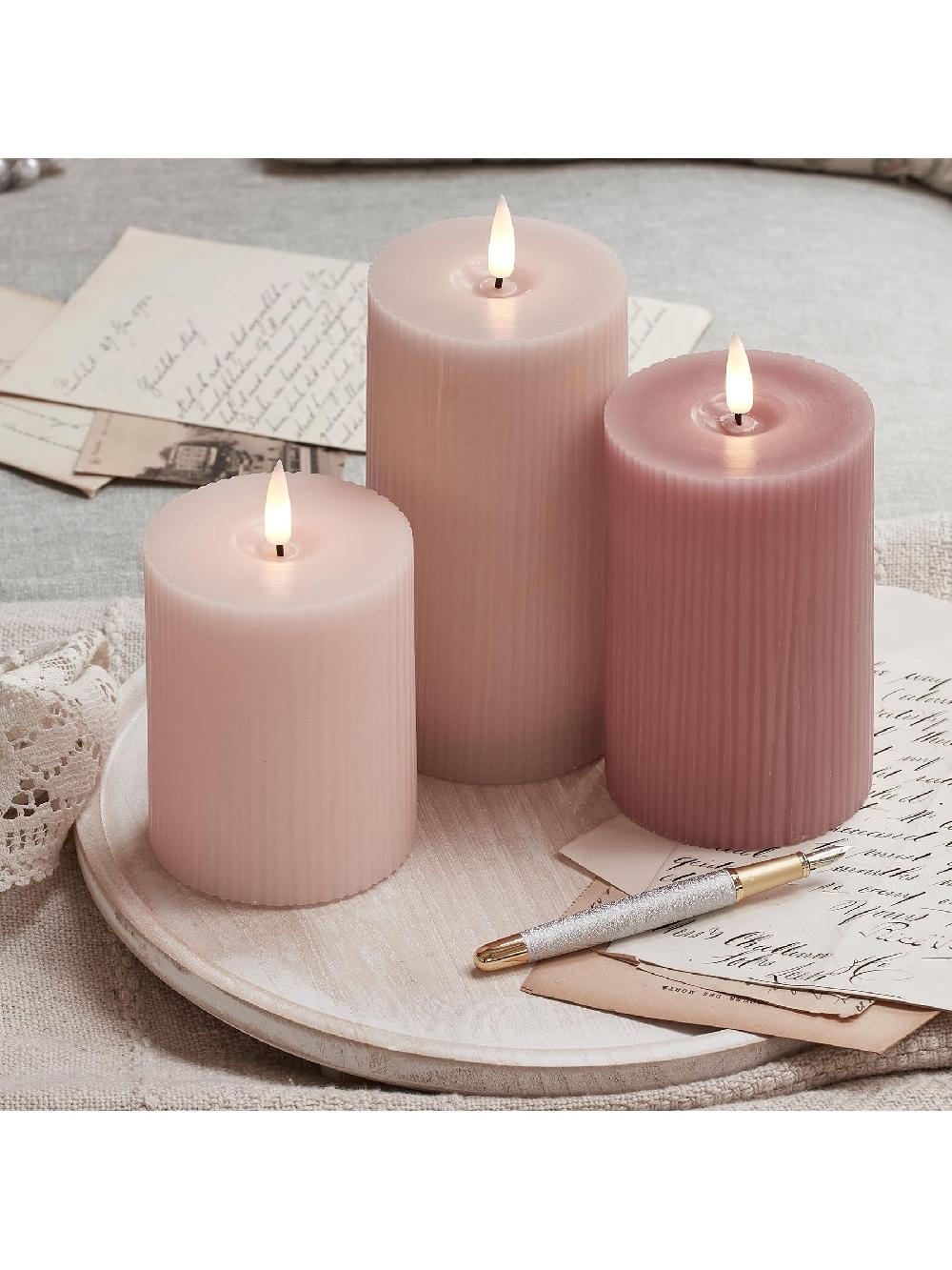 seraphine Lights4fun Pink TruGlow® Ribbed LED Pillar Candle Trio