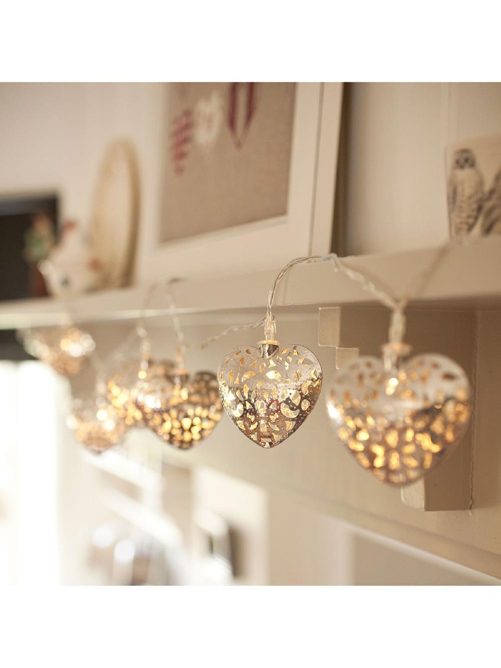 seraphine Lights4fun Silver 20 LED Filigree Heart Indoor Fairy Lights