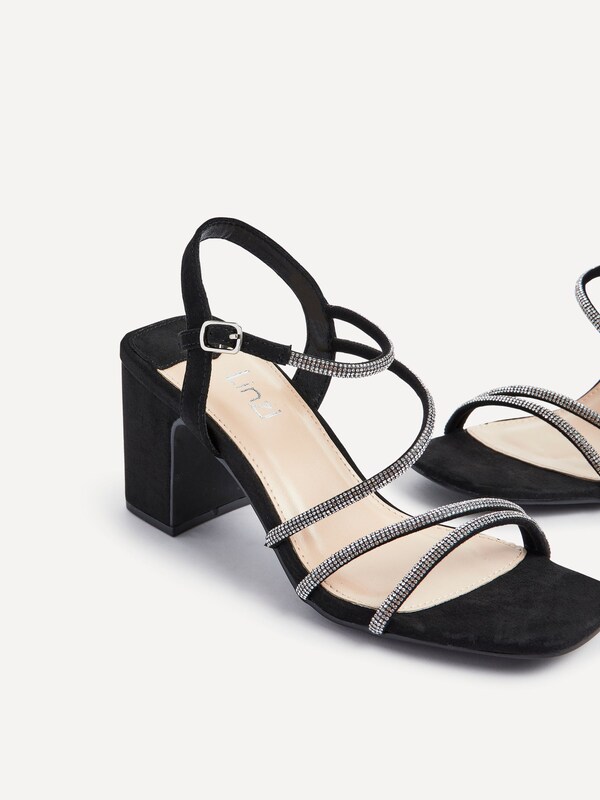 Seraphine Linzi Black Kira Strappy Diamante Block Heeled Sandals
