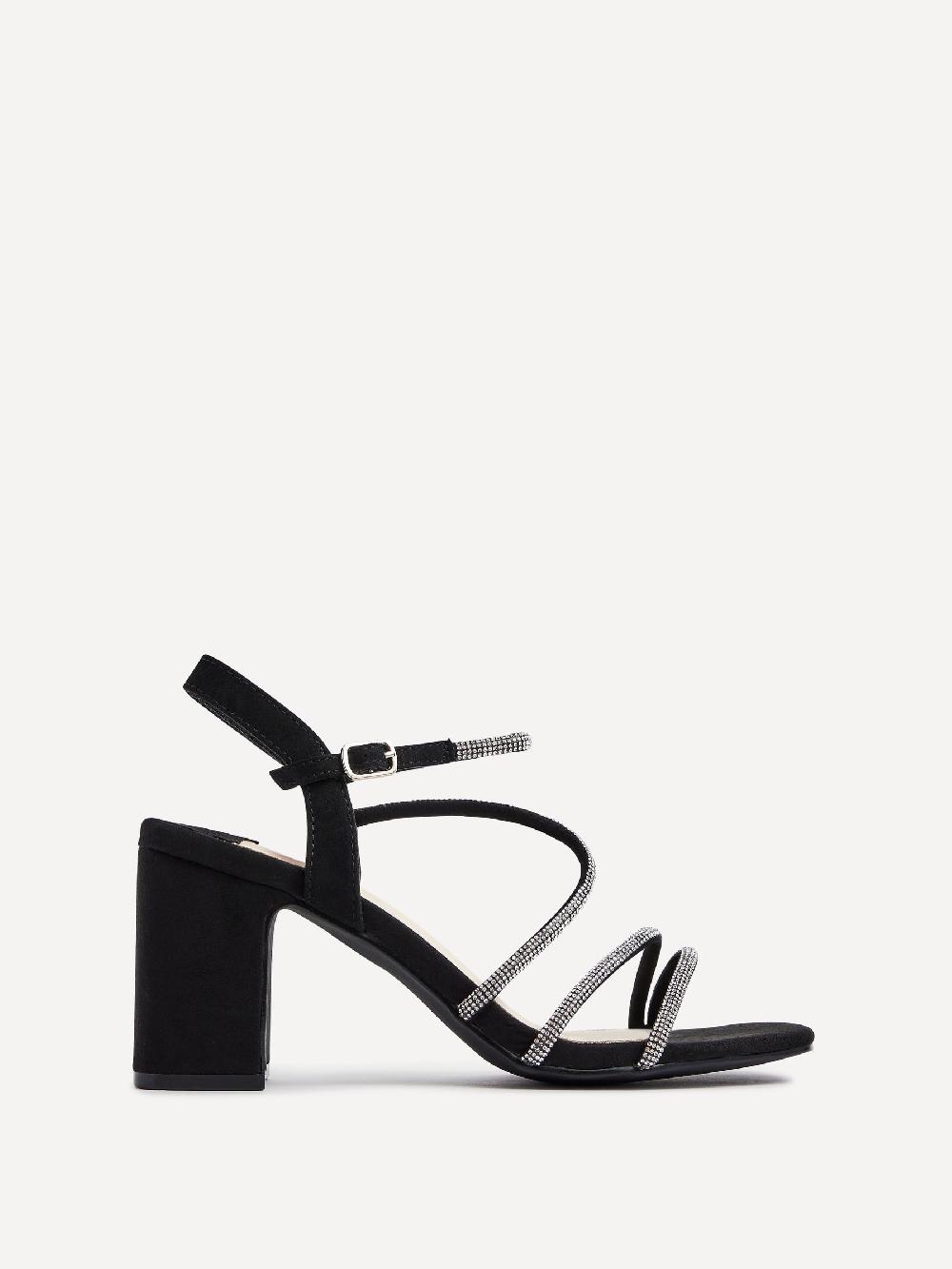 seraphine Linzi Black Kira Strappy Diamante Block Heeled Sandals