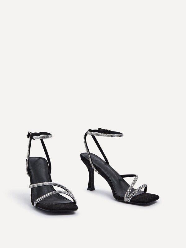 Seraphine Linzi Black Mayfair Diamante Heeled Sandals With Wrap Around Ankle Strap