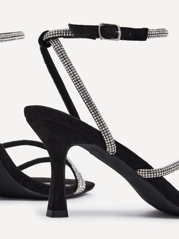 Seraphine Linzi Black Mayfair Diamante Heeled Sandals With Wrap Around Ankle Strap