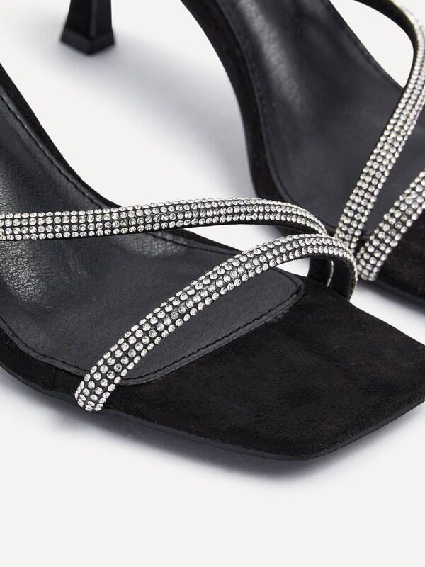 Seraphine Linzi Black Mayfair Diamante Heeled Sandals With Wrap Around Ankle Strap
