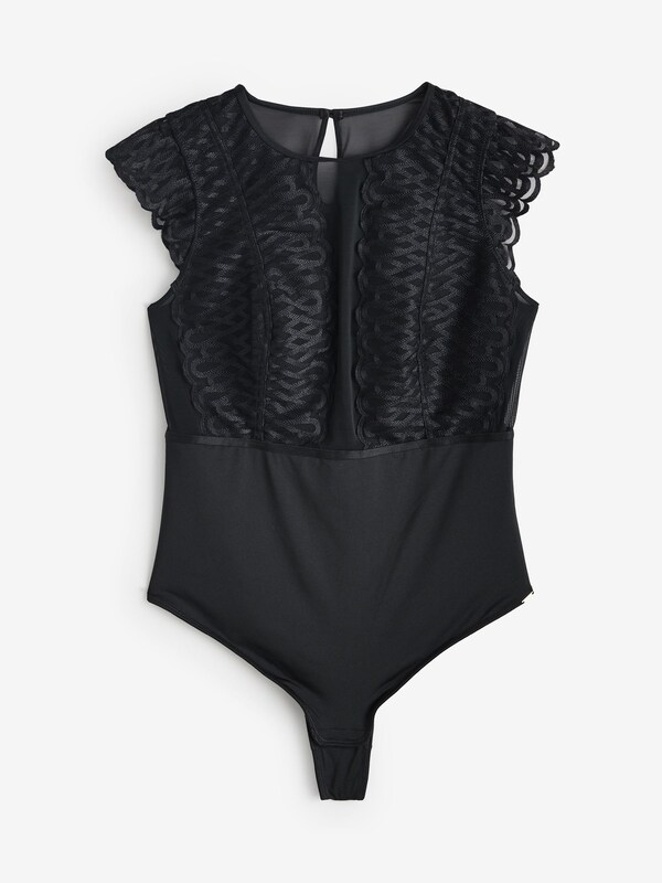Seraphine Lipsy Black Geo Embrodiery Tummy Control Bodysuit