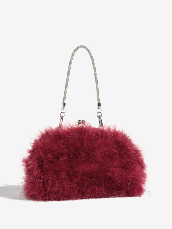 Seraphine Lipsy Burgundy Red Feather Top Handle Clutch Bag