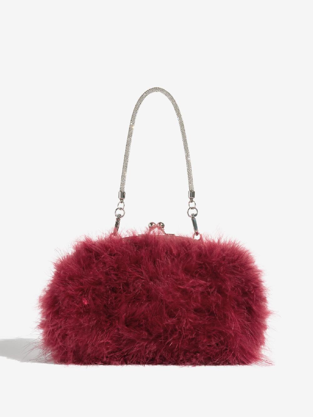 seraphine Lipsy Burgundy Red Feather Top Handle Clutch Bag