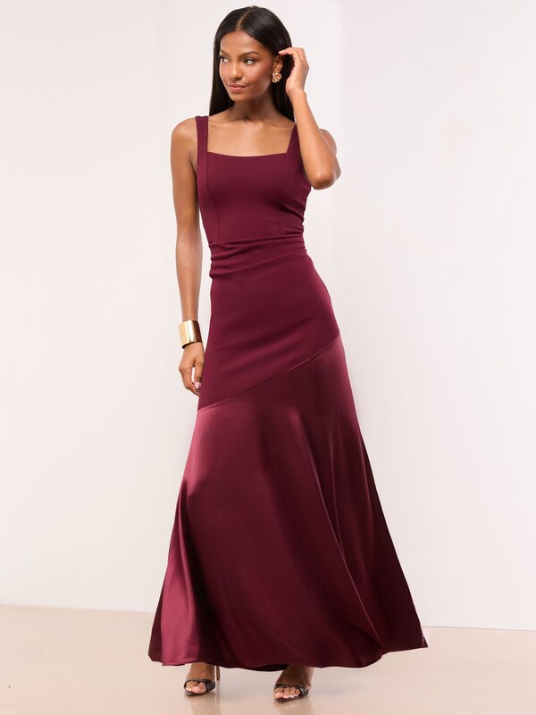 Seraphine Lipsy Burgundy Red Satin Mix Structured Fishtail Bridesmaid Maxi Dress