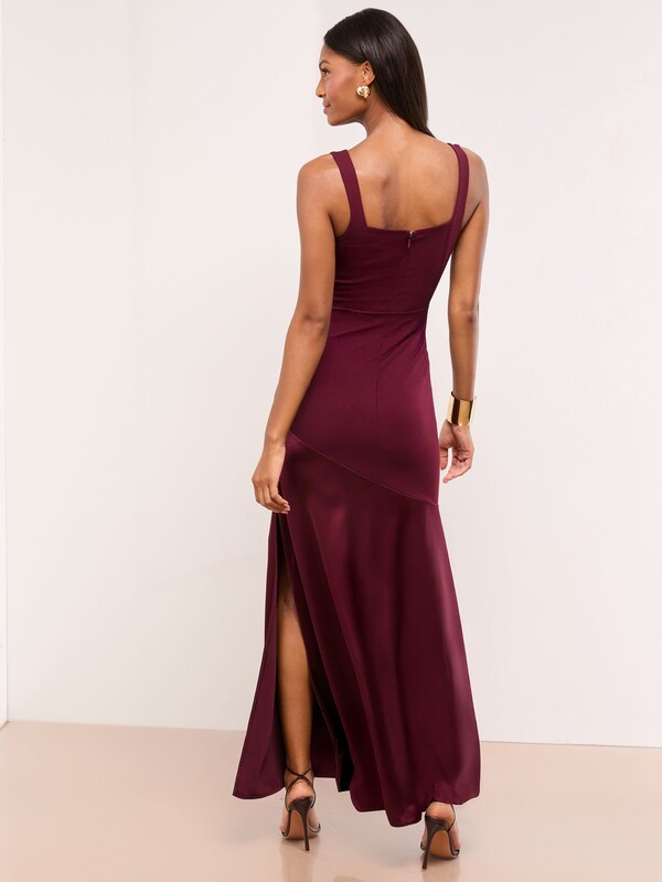 Seraphine Lipsy Burgundy Red Satin Mix Structured Fishtail Bridesmaid Maxi Dress