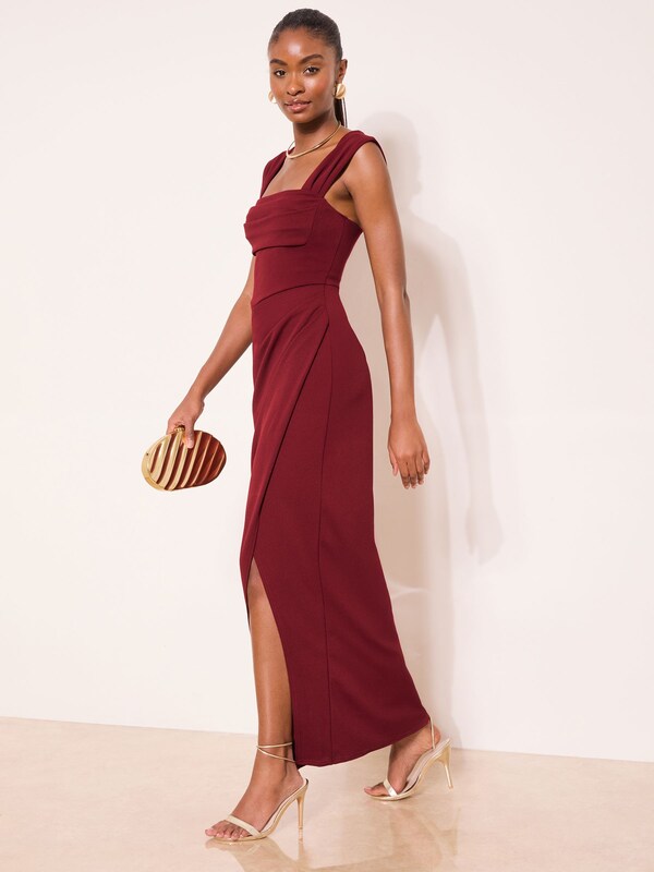 Seraphine Lipsy Burgundy Red Square Neck Short Sleeve Ruched Maxi Dress