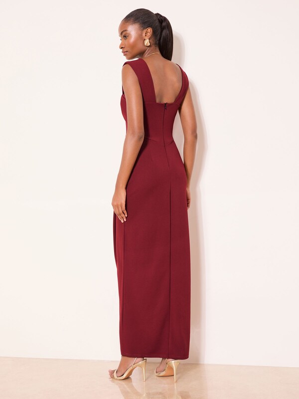 Seraphine Lipsy Burgundy Red Square Neck Short Sleeve Ruched Maxi Dress