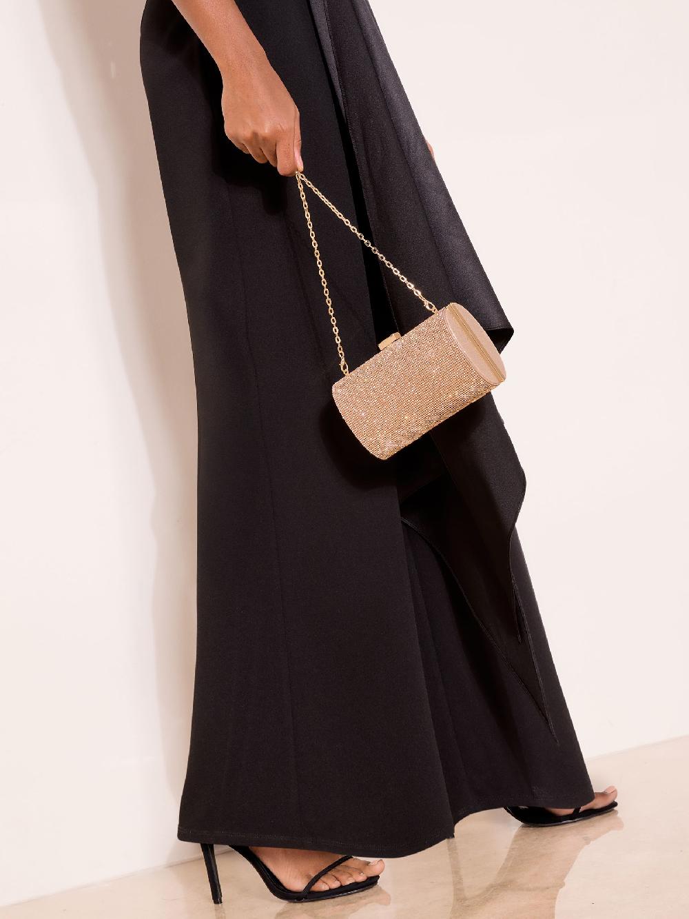 seraphine Lipsy Rose Gold Embellished Box Clutch Bag