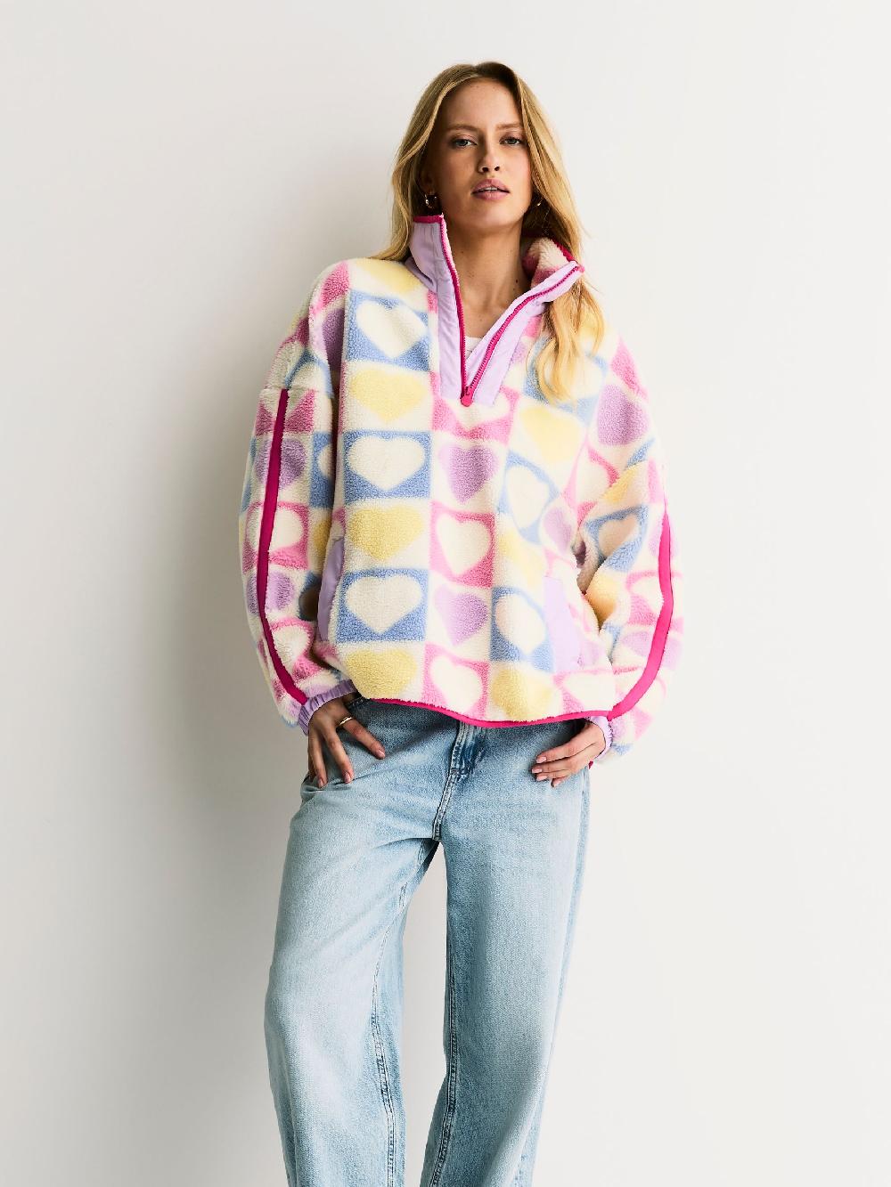 seraphine Little Bird by Jools Oliver Multi Heart Colourblock Borg Fleece