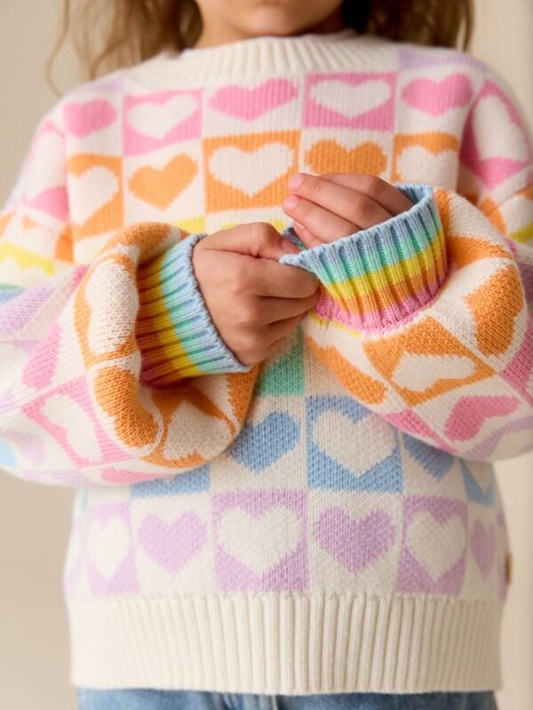 Seraphine Little Bird By Jools Oliver Pastel Rainbow Hearts Knitted Colourblock Jumper