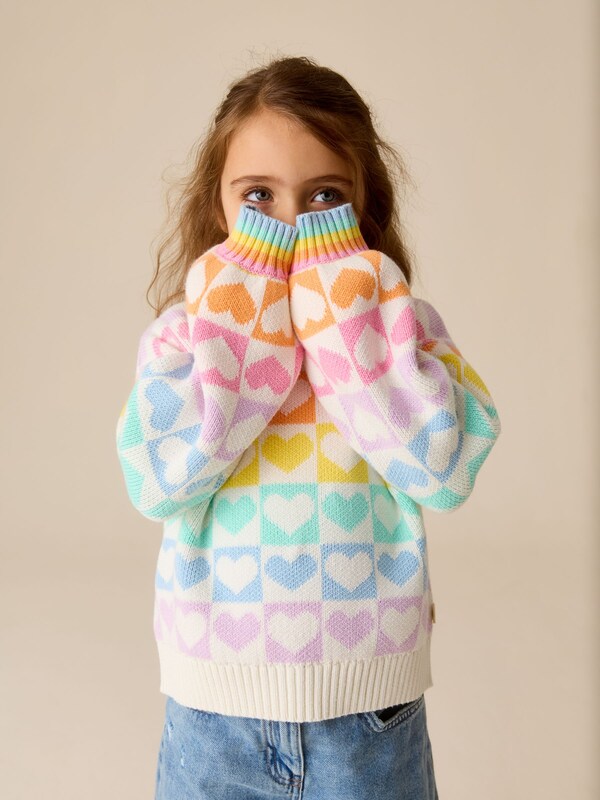 Seraphine Little Bird By Jools Oliver Pastel Rainbow Hearts Knitted Colourblock Jumper