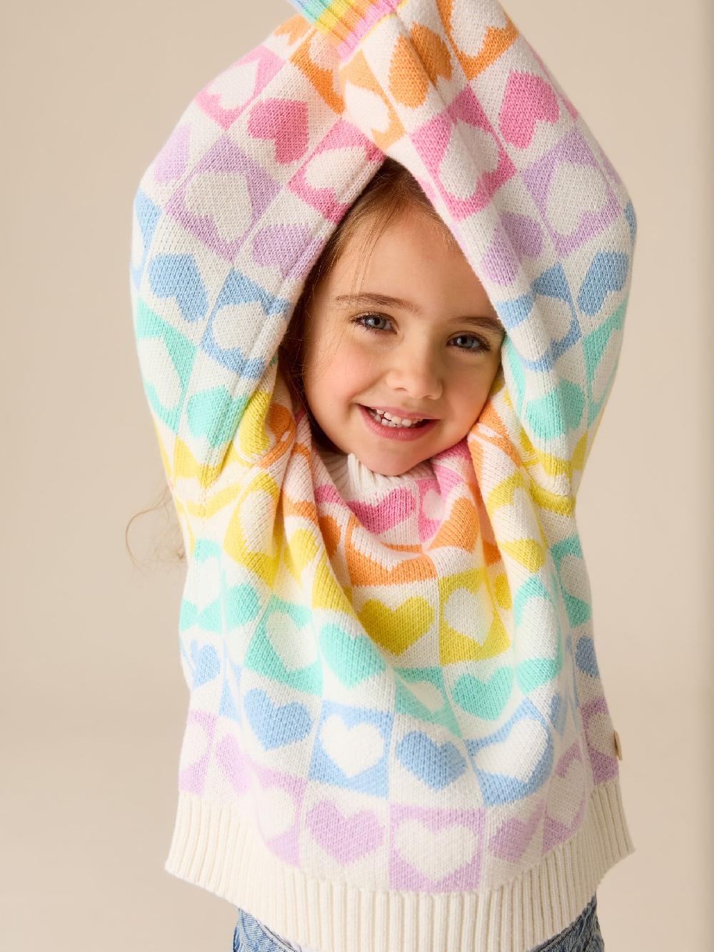 seraphine Little Bird by Jools Oliver Pastel Rainbow Hearts Knitted Colourblock Jumper