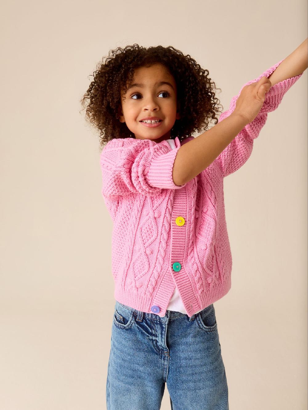 seraphine Little Bird by Jools Oliver Pink Knitted Cable Cotton Cardigan