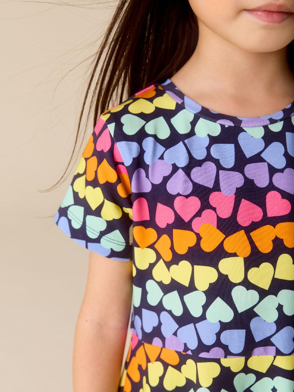 seraphine Little Bird by Jools Oliver Rainbow Hearts Short Sleeve Jersey Skater Dress