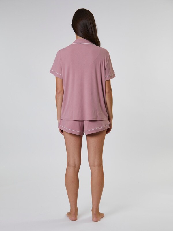 Seraphine Loungeable Dusty Pink/White Trim Soft Rib Short Sleeve Button Through Pyjamas
