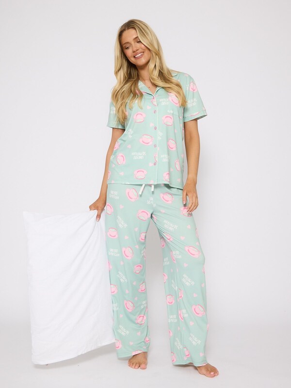 Seraphine Loungeable Green Valentines I Love You So Matcha Short Sleeve Button Through Pyjamas