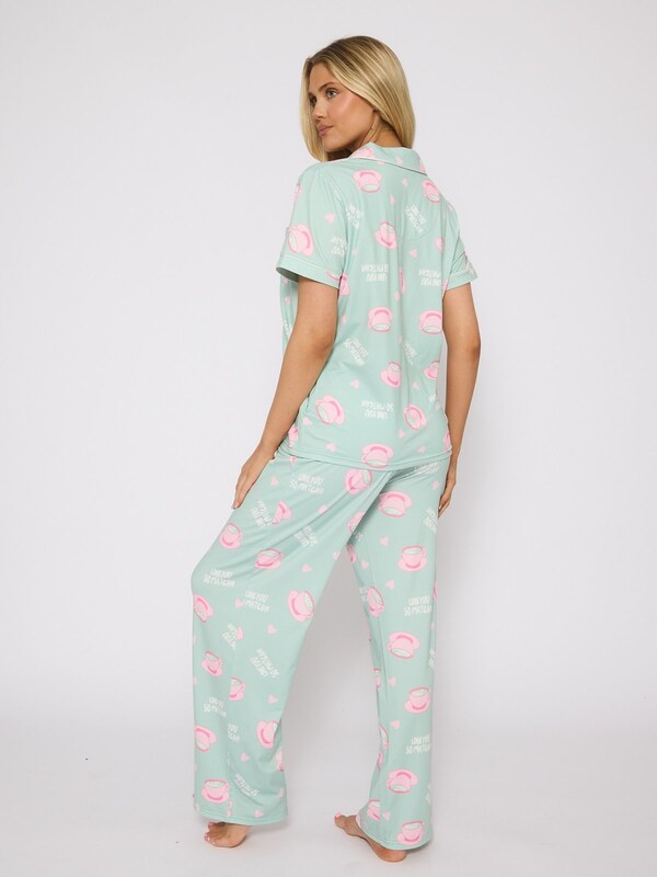 Seraphine Loungeable Green Valentines I Love You So Matcha Short Sleeve Button Through Pyjamas