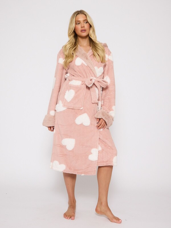 Seraphine Loungeable Pink Jaquard Valentines Heart Midi Hooded Dressing Gown