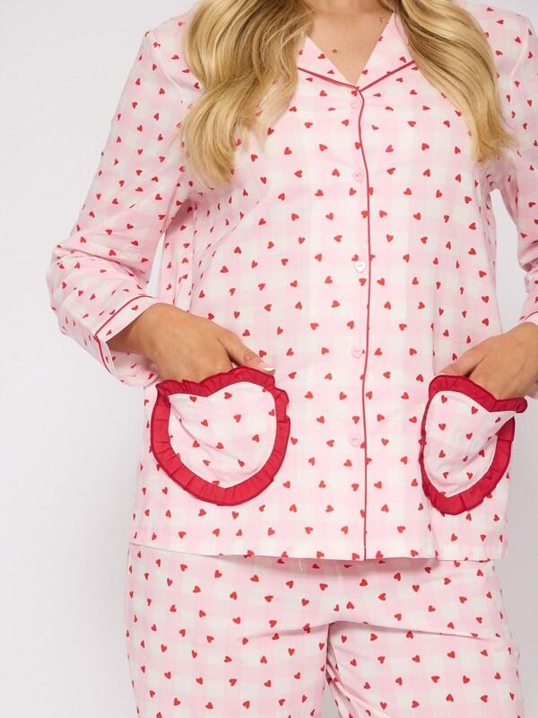 Seraphine Loungeable Pink Valentines Heart Gingham Long Sleeve Button Through Cotton Pyjamas