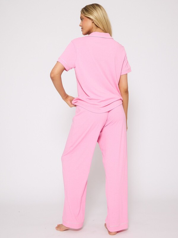 Seraphine Loungeable Pink/White Trim Short Sleeve Soft Rib Button Through Pyjamas