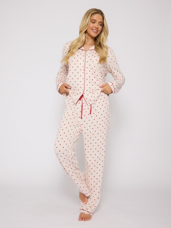 Seraphine Loungeable Red Brushed Knit Valentines Heart Printed Traditional Long Sleeve Pyjamas