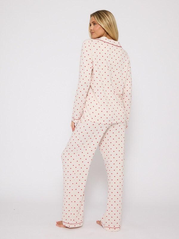 Seraphine Loungeable Red Brushed Knit Valentines Heart Printed Traditional Long Sleeve Pyjamas