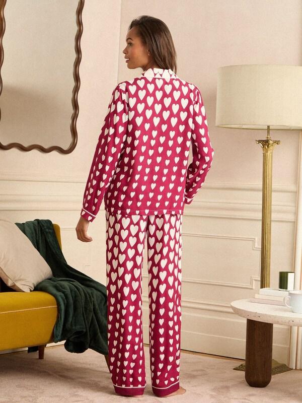 Seraphine Love & Roses Berry Red And Ivory Heart Print Button Down Pyjamas Set