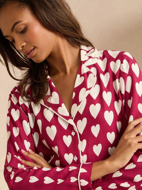Seraphine Love & Roses Berry Red And Ivory Heart Print Button Down Pyjamas Set