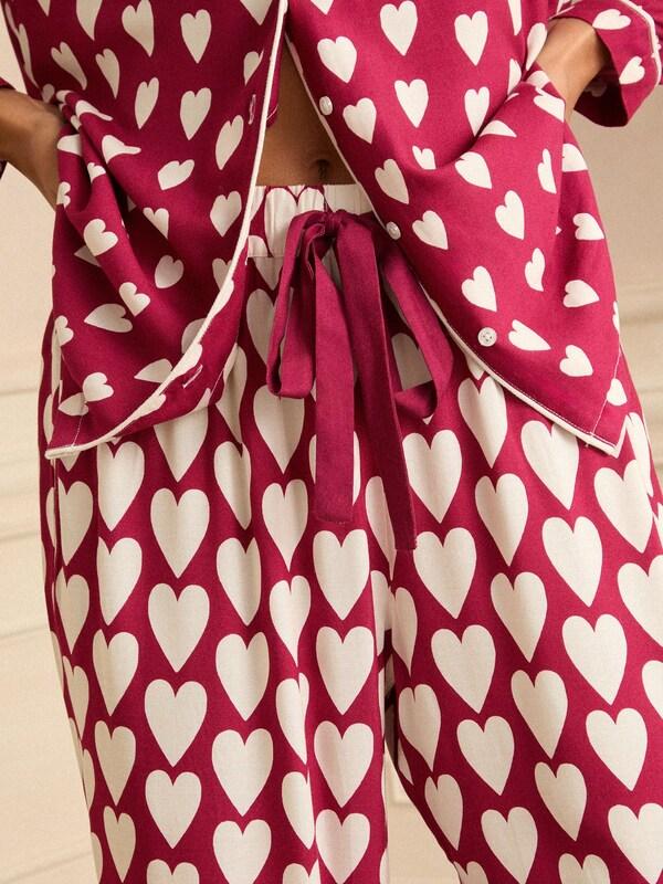 Seraphine Love & Roses Berry Red And Ivory Heart Print Button Down Pyjamas Set