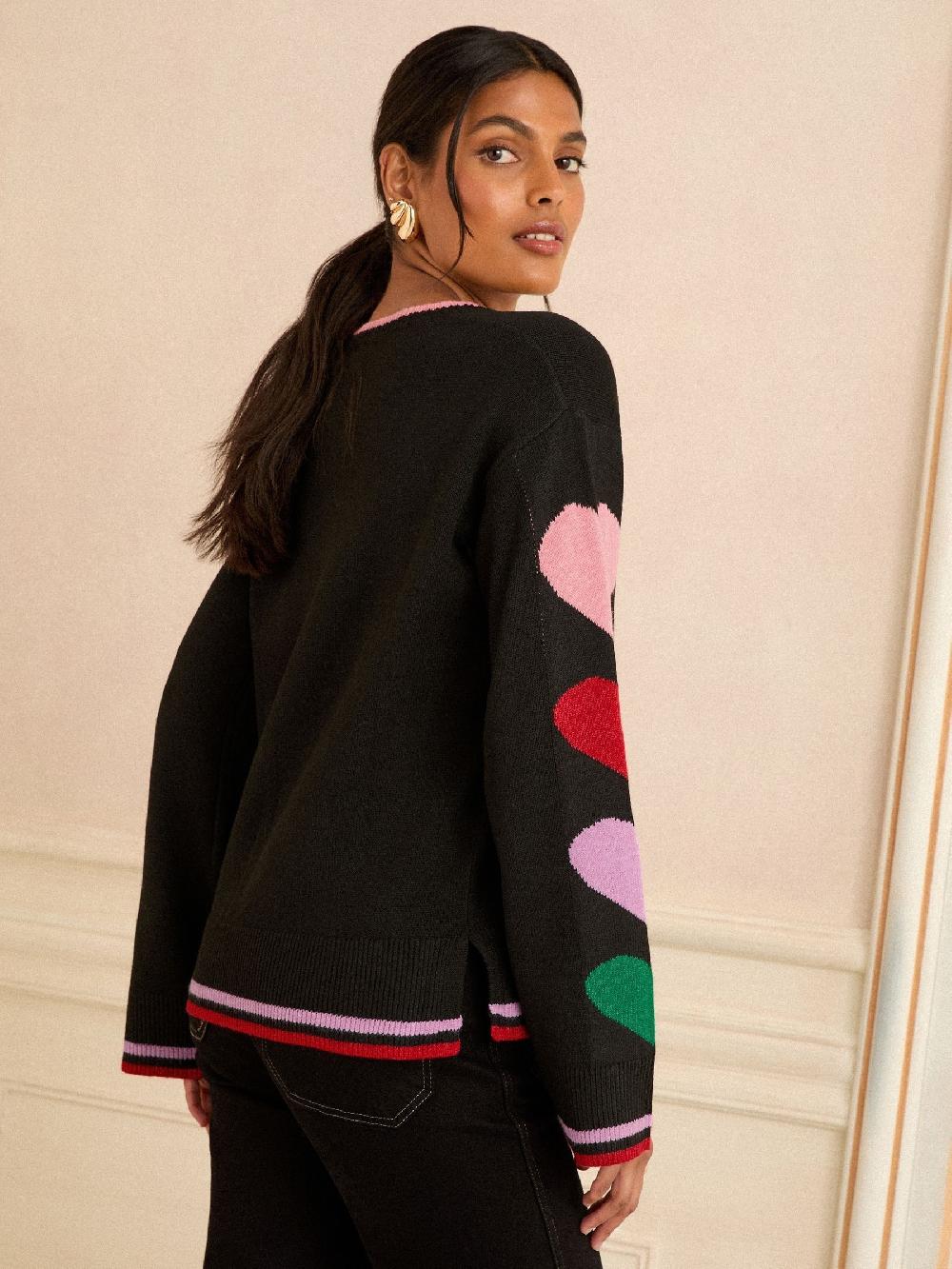 seraphine Love & Roses Black Multi Heart Crew Neck Cosy Jumper