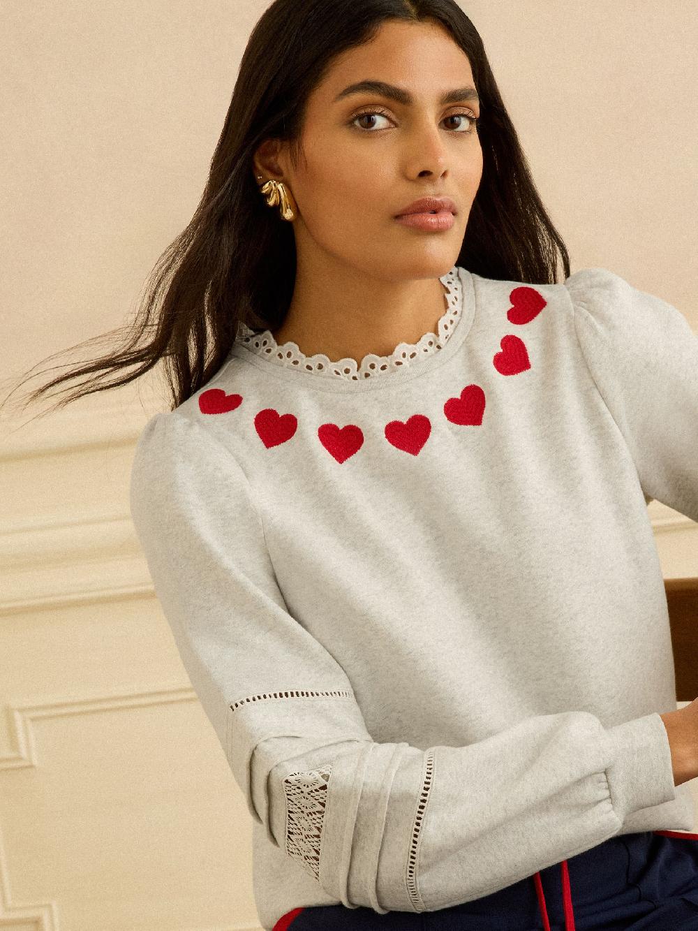 seraphine Love & Roses Grey Broderie Heart Embroidered Sweat Top