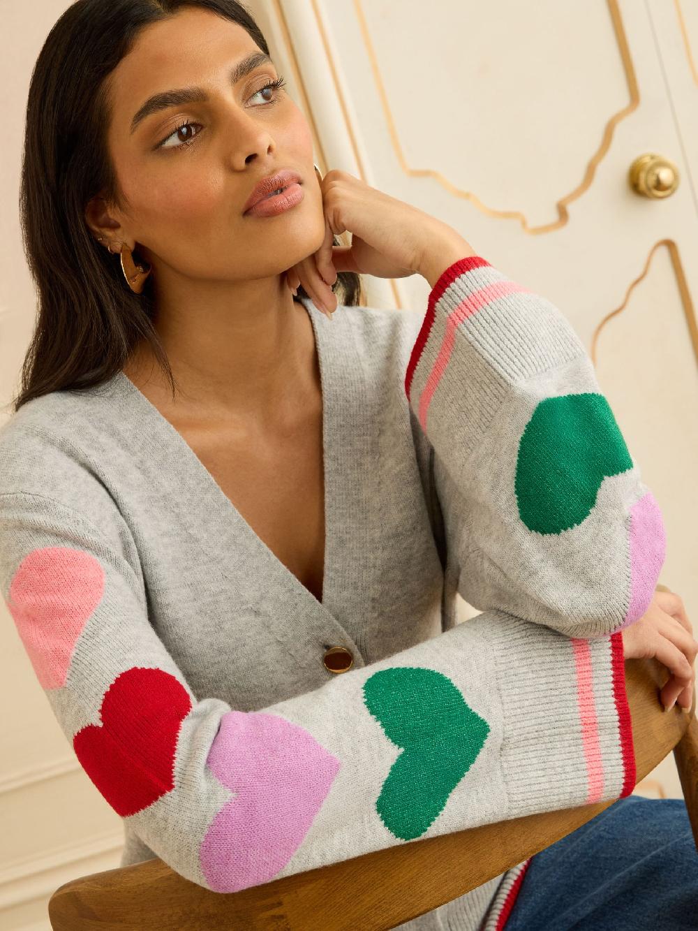 seraphine Love & Roses Grey Multicolored Heart Print Cardigan
