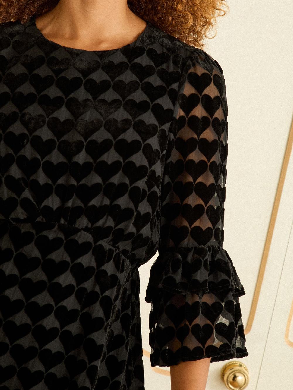 seraphine Love & Roses Heart Burnout Flute Sleeve Mini Dress