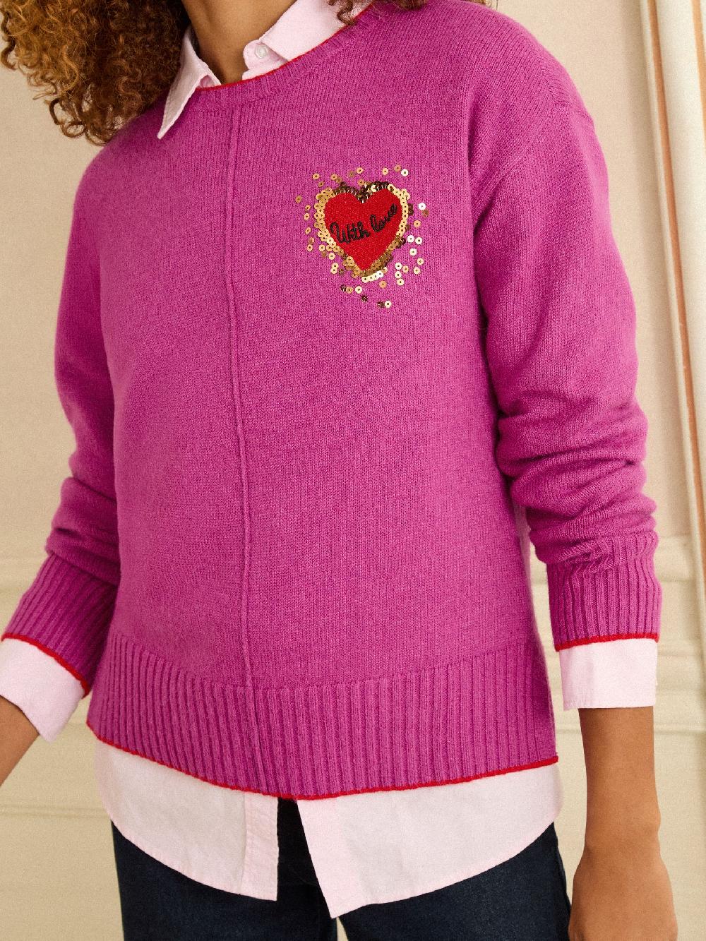 seraphine Love & Roses Magenta Sequin Red Love Heart Cosy Knitted Jumper