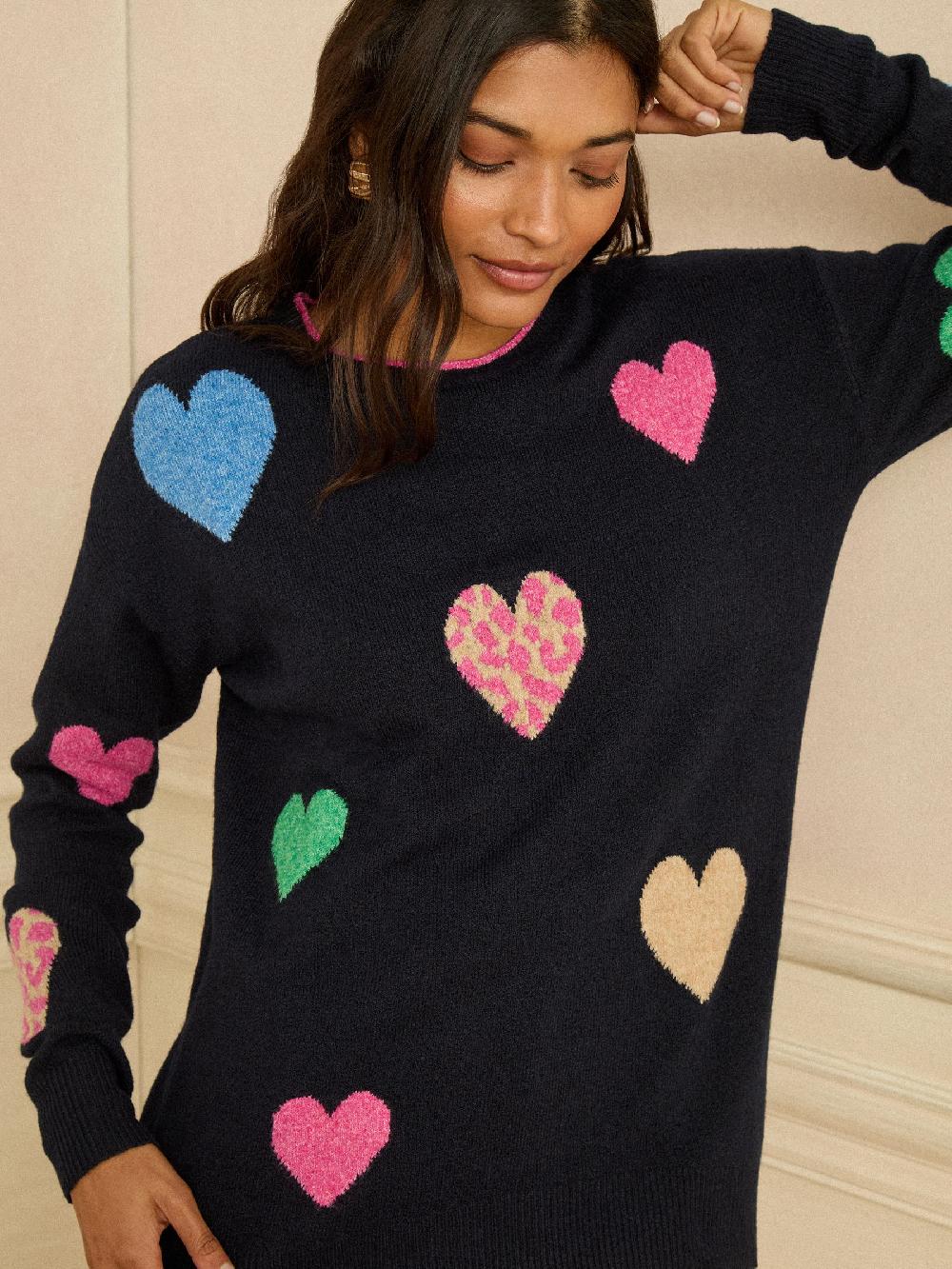 seraphine Love & Roses Navy Blue Multi Animal Heart Jumper