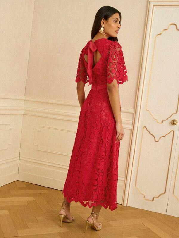 Seraphine Love & Roses Red Lace Angel Sleeve Midi Dress