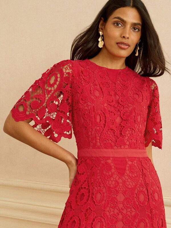 Seraphine Love & Roses Red Lace Angel Sleeve Midi Dress