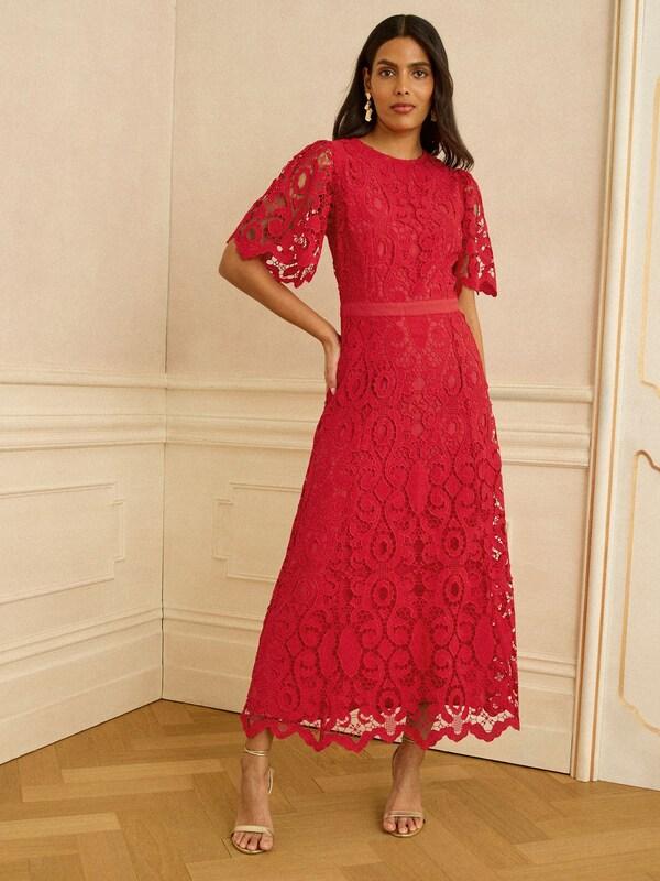 Seraphine Love & Roses Red Lace Angel Sleeve Midi Dress