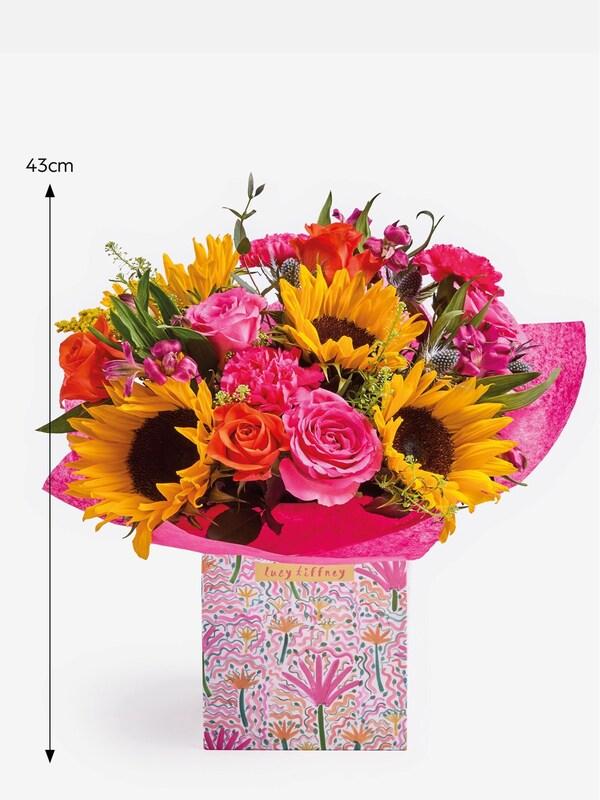 Seraphine Lucy Tiffney Bright Sunflower Rose And Alstroemeria Fresh Flower Bouquet In Gift Bag