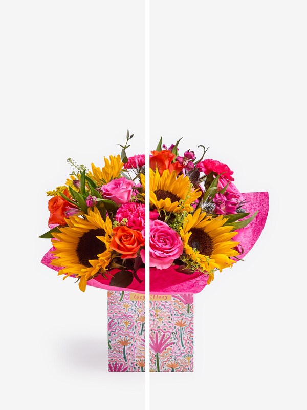 Seraphine Lucy Tiffney Bright Sunflower Rose And Alstroemeria Fresh Flower Bouquet In Gift Bag