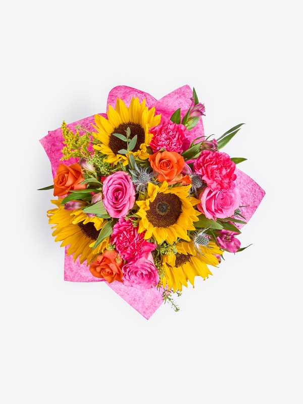 Seraphine Lucy Tiffney Bright Sunflower Rose And Alstroemeria Fresh Flower Bouquet In Gift Bag