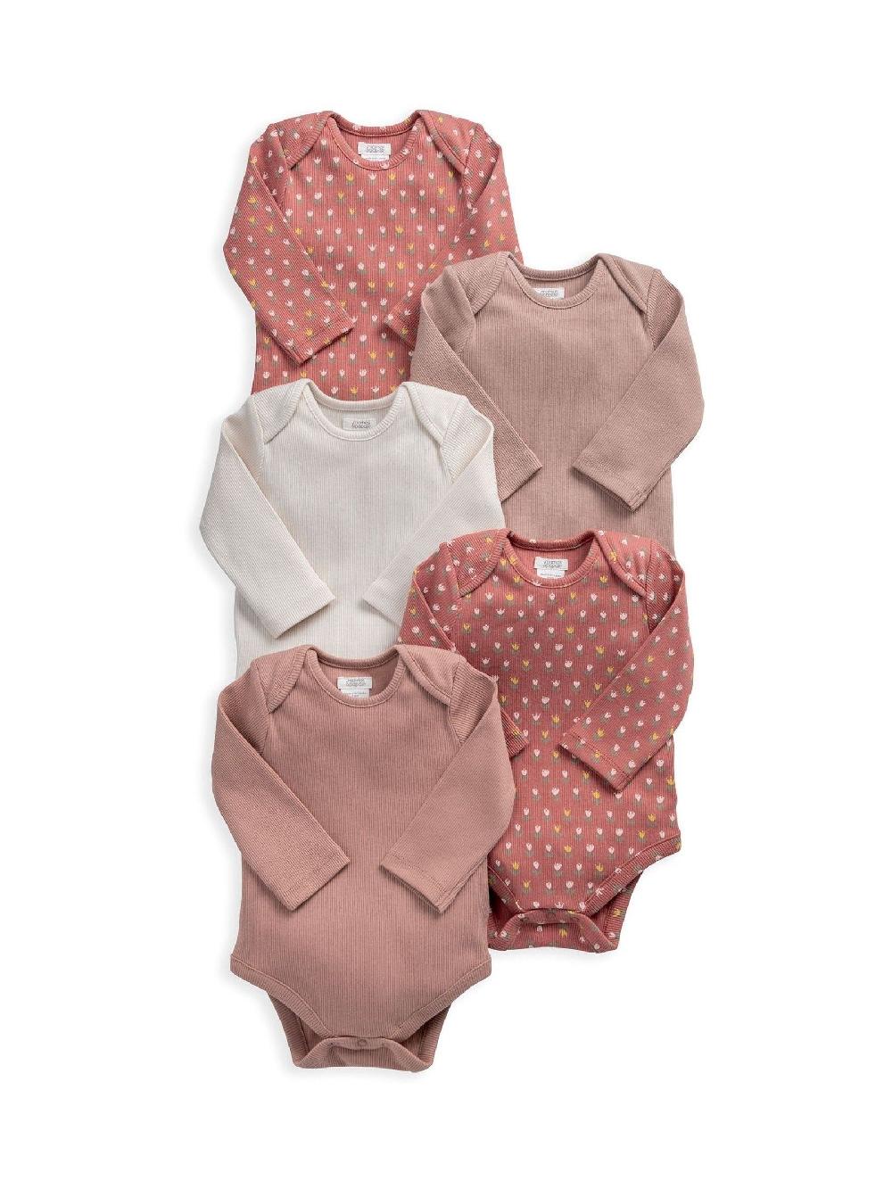 seraphine Mamas & Papas Pink Woodblock Long Sleeve Bodysuits Pack of 5