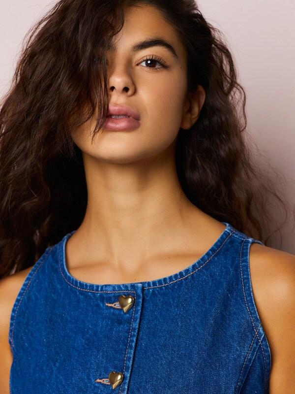 Seraphine Mid Blue Denim Heart Button Through Waistcoat