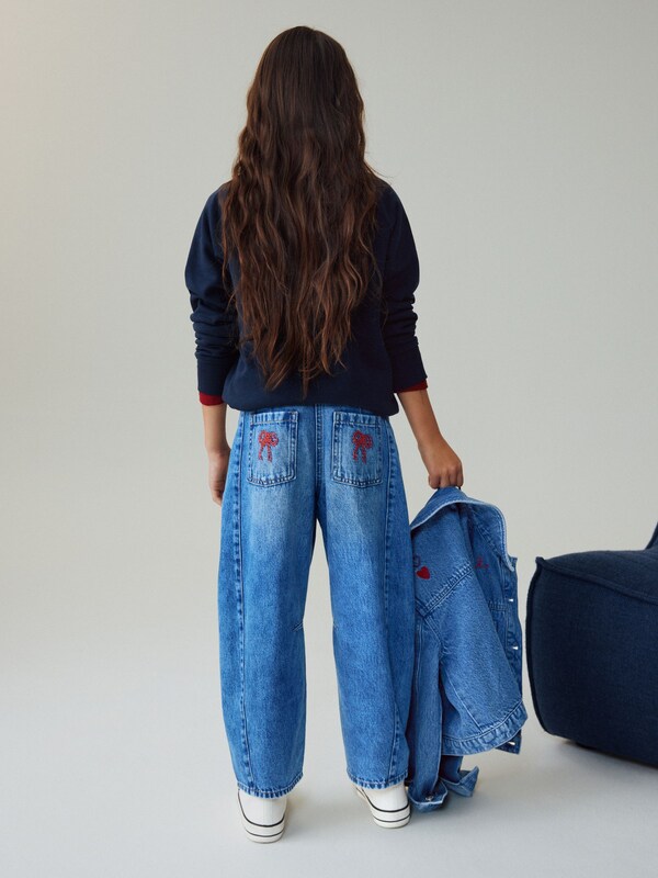 Seraphine Mid Blue Embroidered Barrel Jeans (3-16yrs)