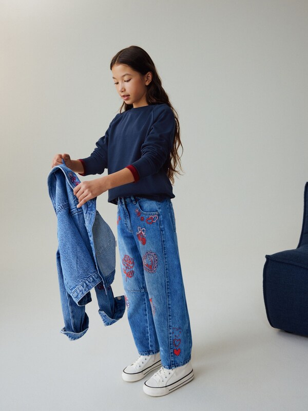 Seraphine Mid Blue Embroidered Barrel Jeans (3-16yrs)