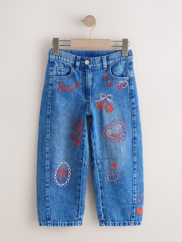 Seraphine Mid Blue Embroidered Barrel Jeans (3-16yrs)