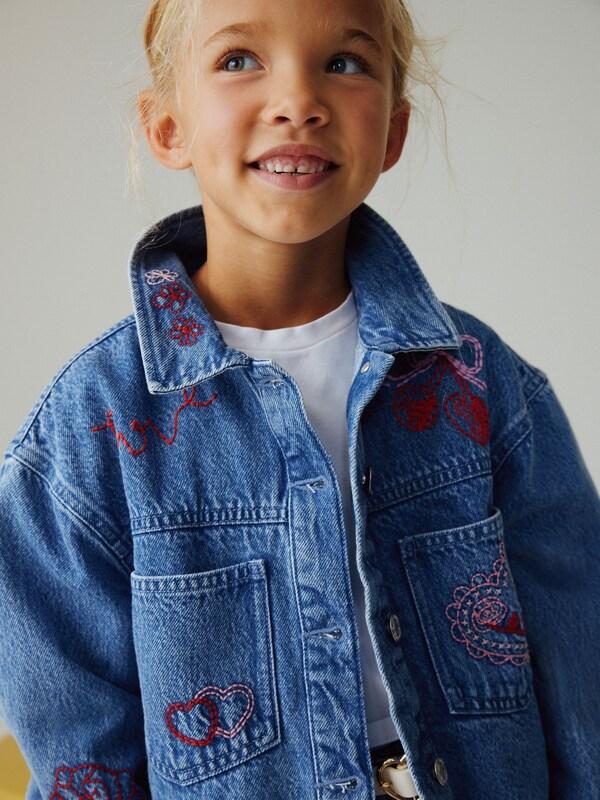 Seraphine Mid Blue Heart Embroidered Denim Shacket (3-16yrs)